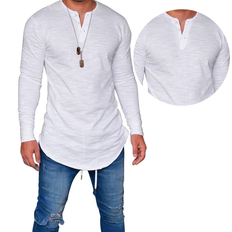 LIWEIKE Mens Hipster Hip Hop Longline Crewneck T-Shirt - Image 1